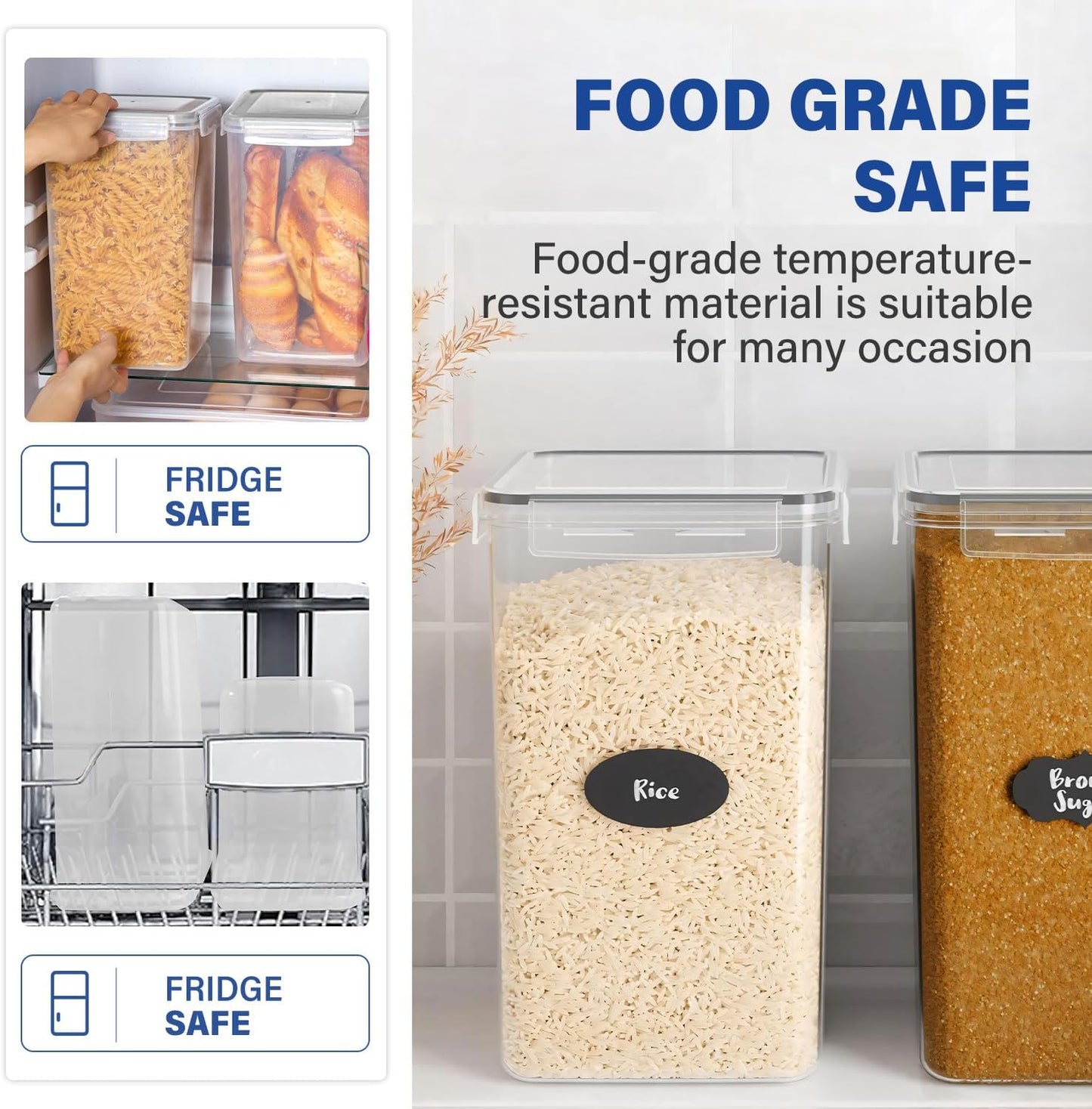 2-Piece Extra Large Food Storage Containers (6.5L/Each) Airtight Pantry Storage Containers Organiser Dry Food Canisters Plastic Leak-proof Canisters for Home & Kitchen with Labels & Pen