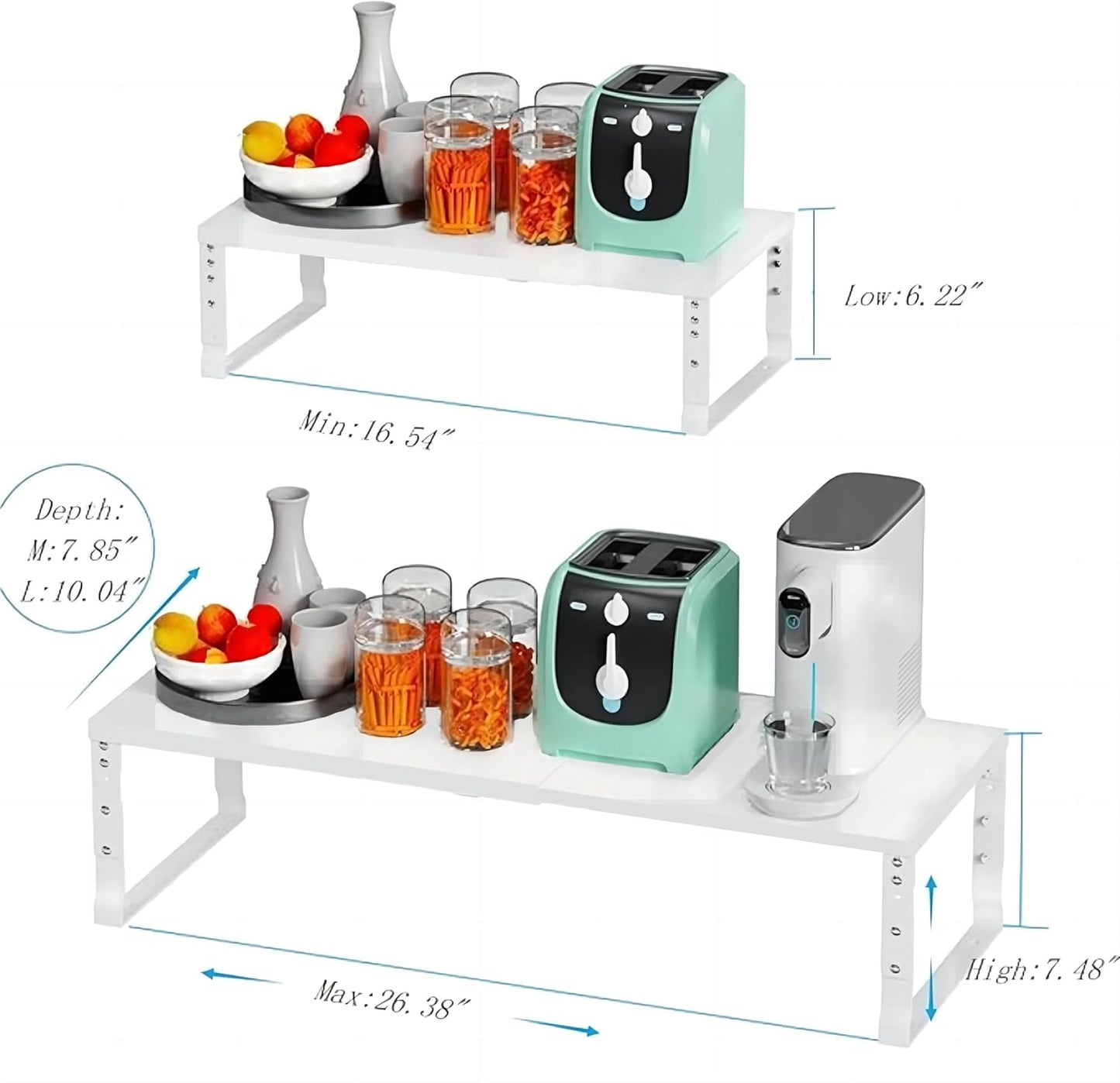 Expandable Spice Rack Organizion for Kitchen Cabinet, Seasoning,Bathroom Organizer Display Shelf, Stackable Multi-Purpose Shelves.Easy-to-Install（1Pack/White,Large