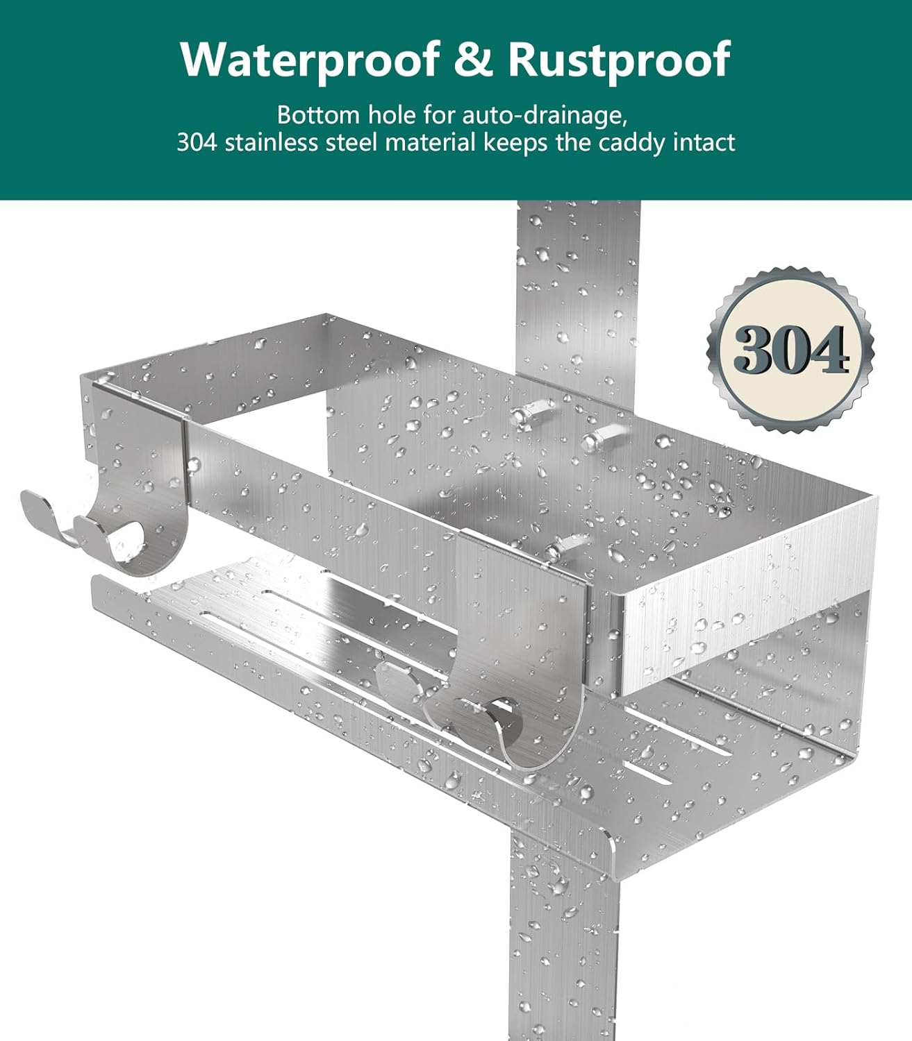 Emibele Over The Door Shower Caddy 2 Tier, 304 Stainless Steel Hanging Shower Caddy Rustproof Shower Shelves, No Drilling Hanging Shower Organizer for Bathroom Glass Door, Silver