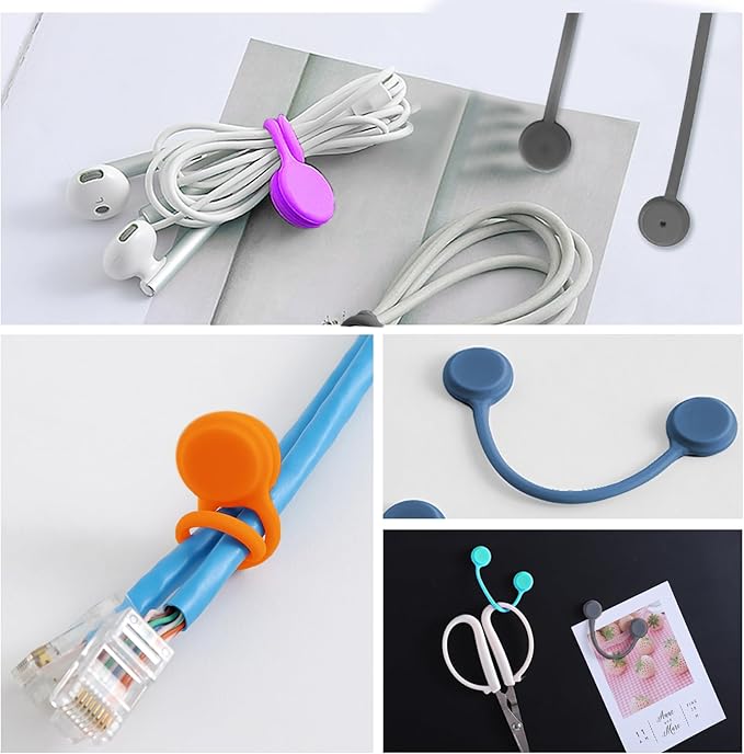 Kanemc Upgraded Magnetic Cable Holder, Silicone Cord Ties Bread Twist Ties Magnetic Cord Fasteners Cable Management Clips (10Pcs-Multicolor)