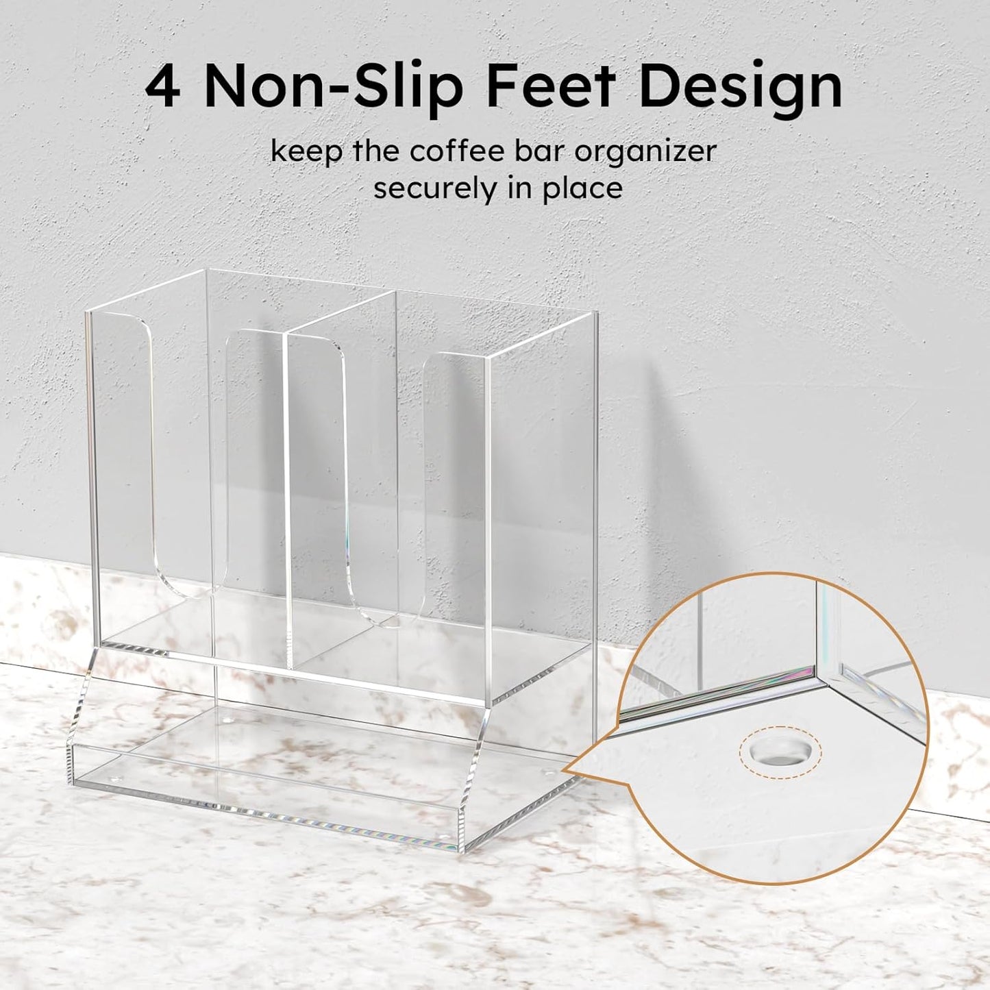 AITEE Acrylic Coffee Station Organizer for Countertop, Holds 20 Cups, All-in-One Coffee Cup and Lid Holder with Condiment Storage for Office Breakroom and Home Kitchen, Clear