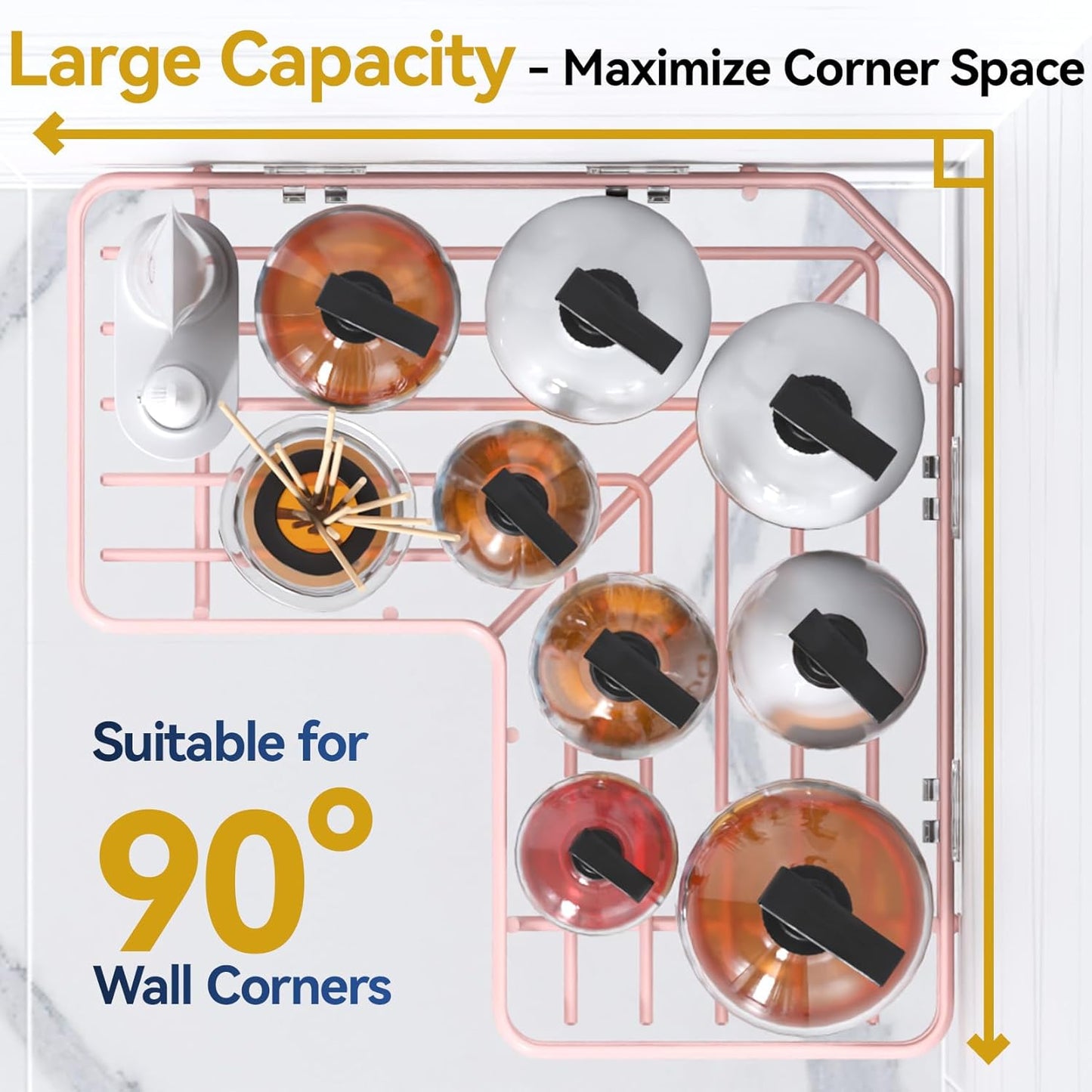 YASONIC Shower Caddy Corner, 3-Pack Adhesive Rustproof Stainless Steel Shower Shelves with Soap Holder, No Drilling Shower Organizer Corner for Dorm, Renters Bathroom, Pink