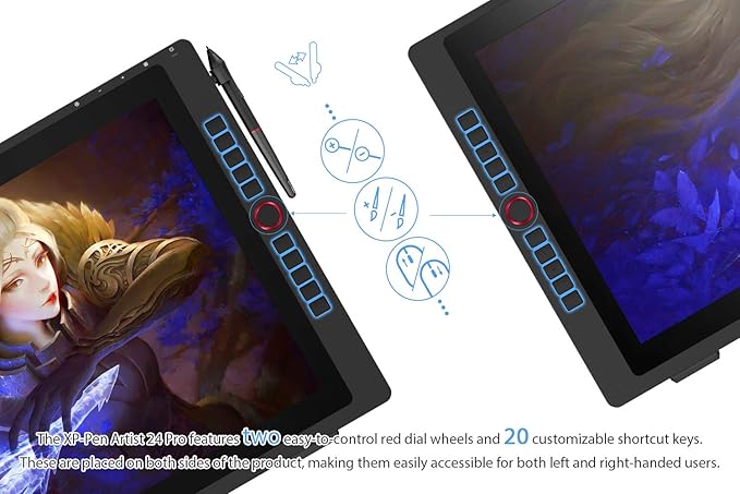 XPPen Artist24 Pro 23.8 Inch Drawing Tablet with Screen 2.5K QHD Drawing Pen Display with 20 Shortcut Keys & Tilt 8192 Pen Pressure Battery-Free Stylus for Windows, Mac, Chrome, Linux