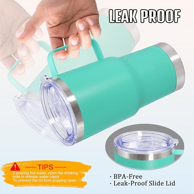 20 oz Tumbler with Handle and Lid, Stainless Steel Tumbler Insulated Travel Coffee Mug, Spill Proof Double Wall Vacuum Tumbler Cup Keep Drink Hot & Cold, Light Blue, 12 Pack