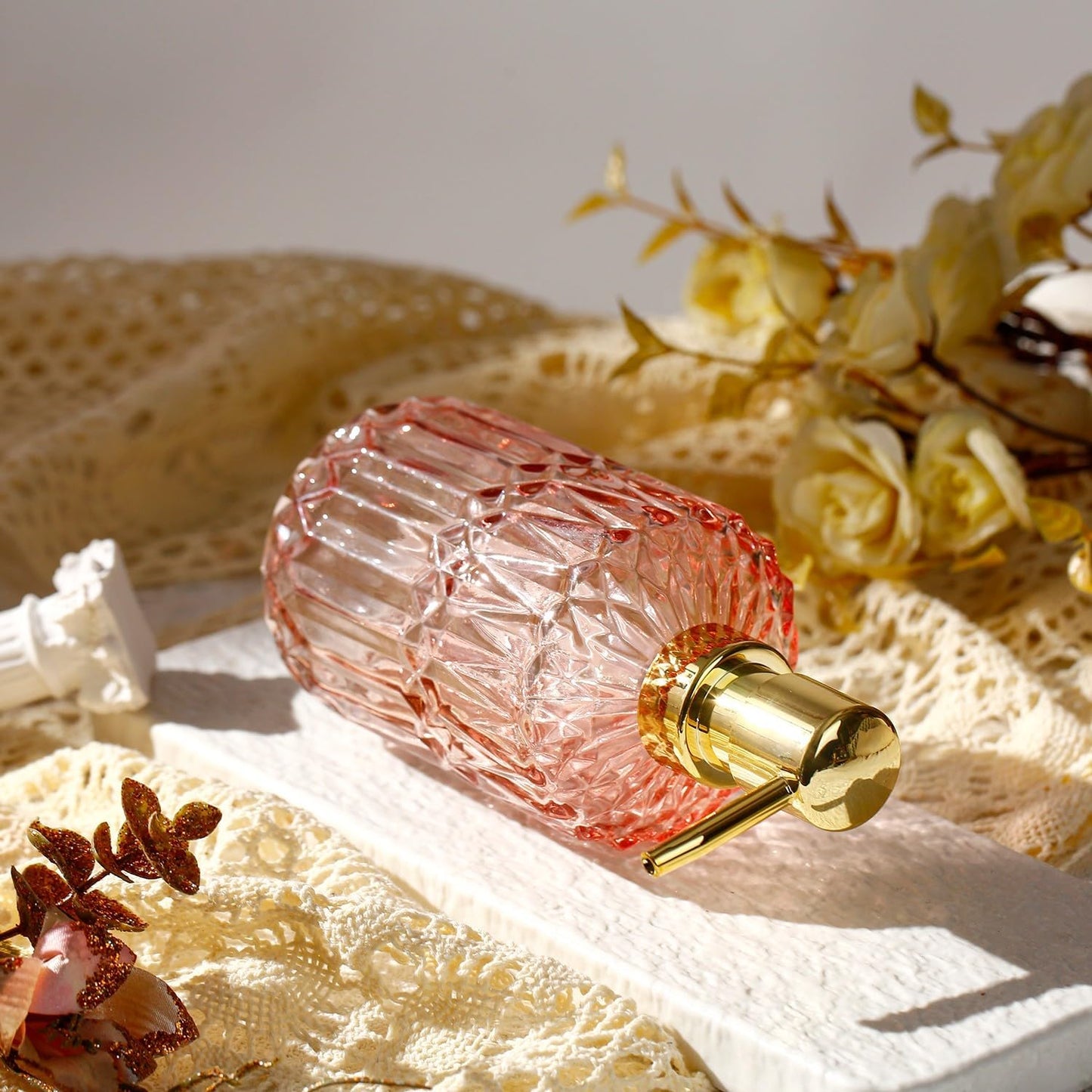 Soap Dispenser with Pump, Refillable Liquid Hand Soap Dish Soap Dispensers for Bathroom Counter, Kitchen Sink (Pink)