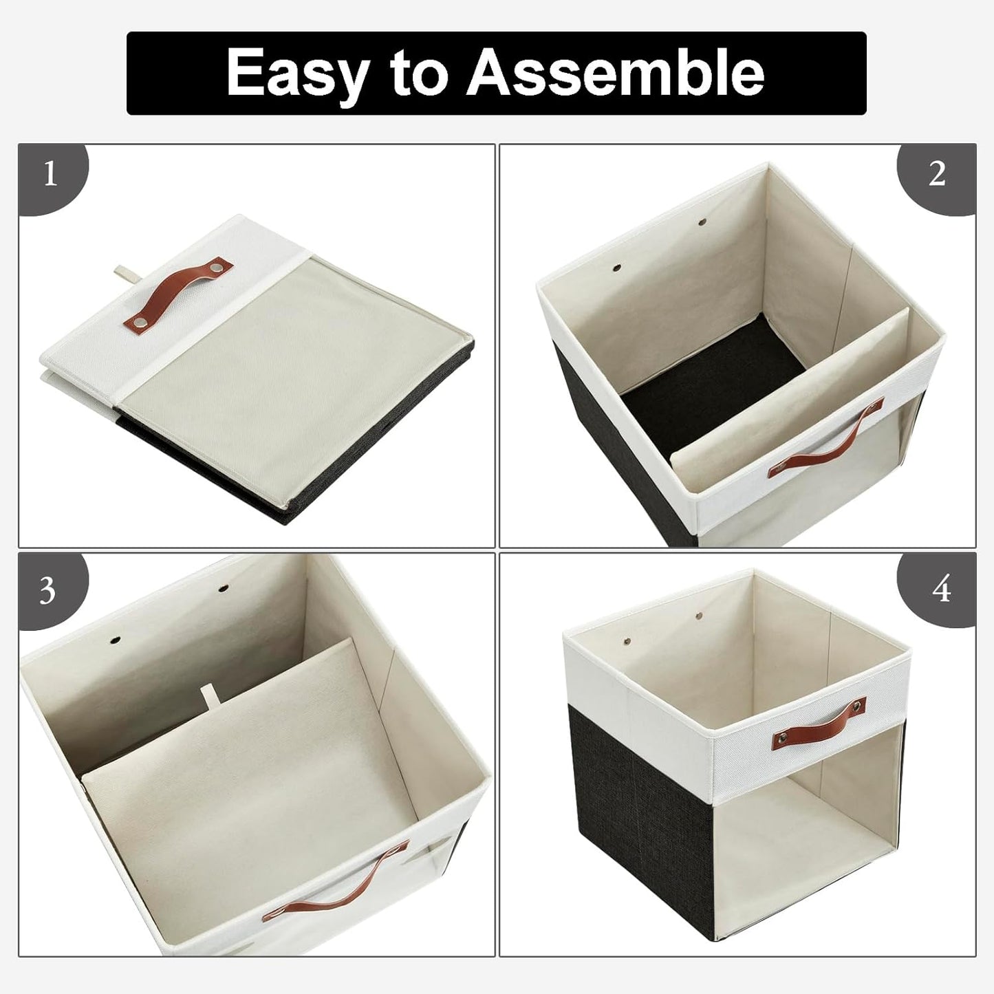 Storage Cubes, 4 Pack Linen Foldable Storage Bins (13 x 13 inch) with Clear Window and Handles, Fabric Organizer for Shelf Closet, Clothes, Books - (Black and White)