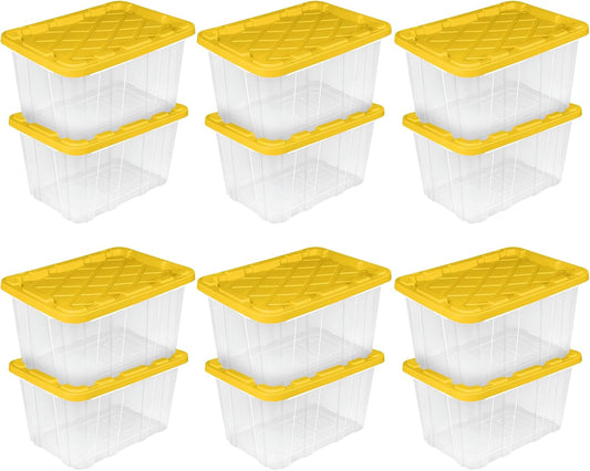 Sterilite 12 Pack Industrial Storage Box with Comfort Carrying Handles, 27 Gal, Yellow