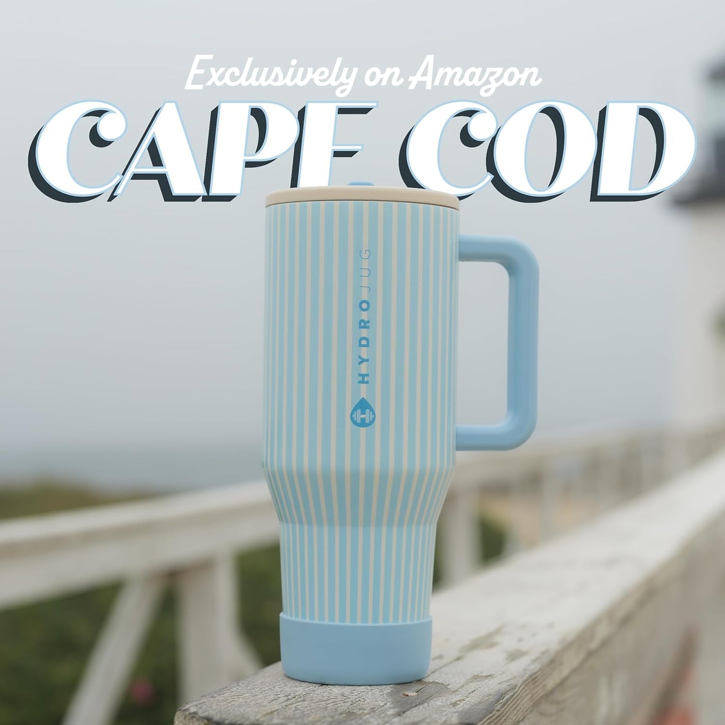 HydroJug Traveler - 40 oz Water Bottle with Handle & Flip Straw - Fits in Cup Holder, Leak Resistant Tumbler-Reusable Insulated Stainless Steel & Rubber Base - Gifts for Women & Men, Cape Cod