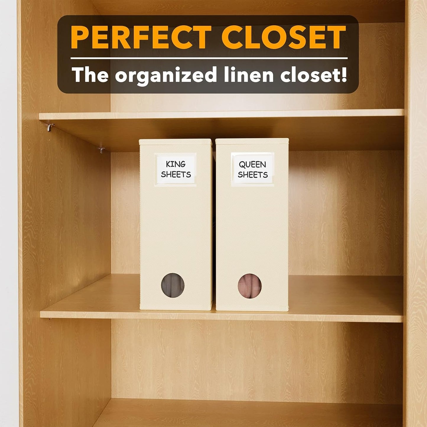 SpaceAid 2 Pack Bed Sheet Organizers and Storage, Foldable Sheet Organizer for Linen Closet, Sheets Set Folder Keeper with Window XL (Queen & King Size) Organizing Bedding Container, Beige