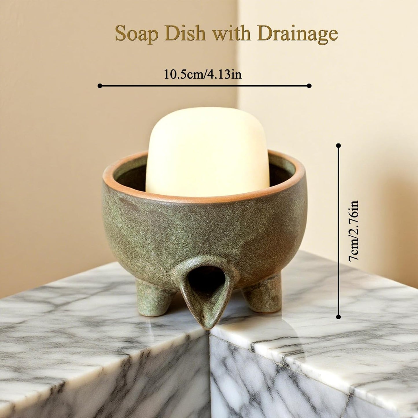 Soap Dish with Drainage，Ceramic Self Draining bar Soap Holder for Shower，Bathroom，Sink，Kitchen and Countertop，Keeps Bars Dry& Lasts Longer，Avocado Green