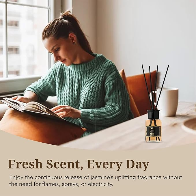 Reed Diffuser Set with Sticks for Home – Bathroom, Bedroom & Office Aromatherapy – Long Lasting Scented Oil Diffuser with Sticks – Luxury Room Fragrance Diffuser 55ml,1.7 fl oz (Oud)