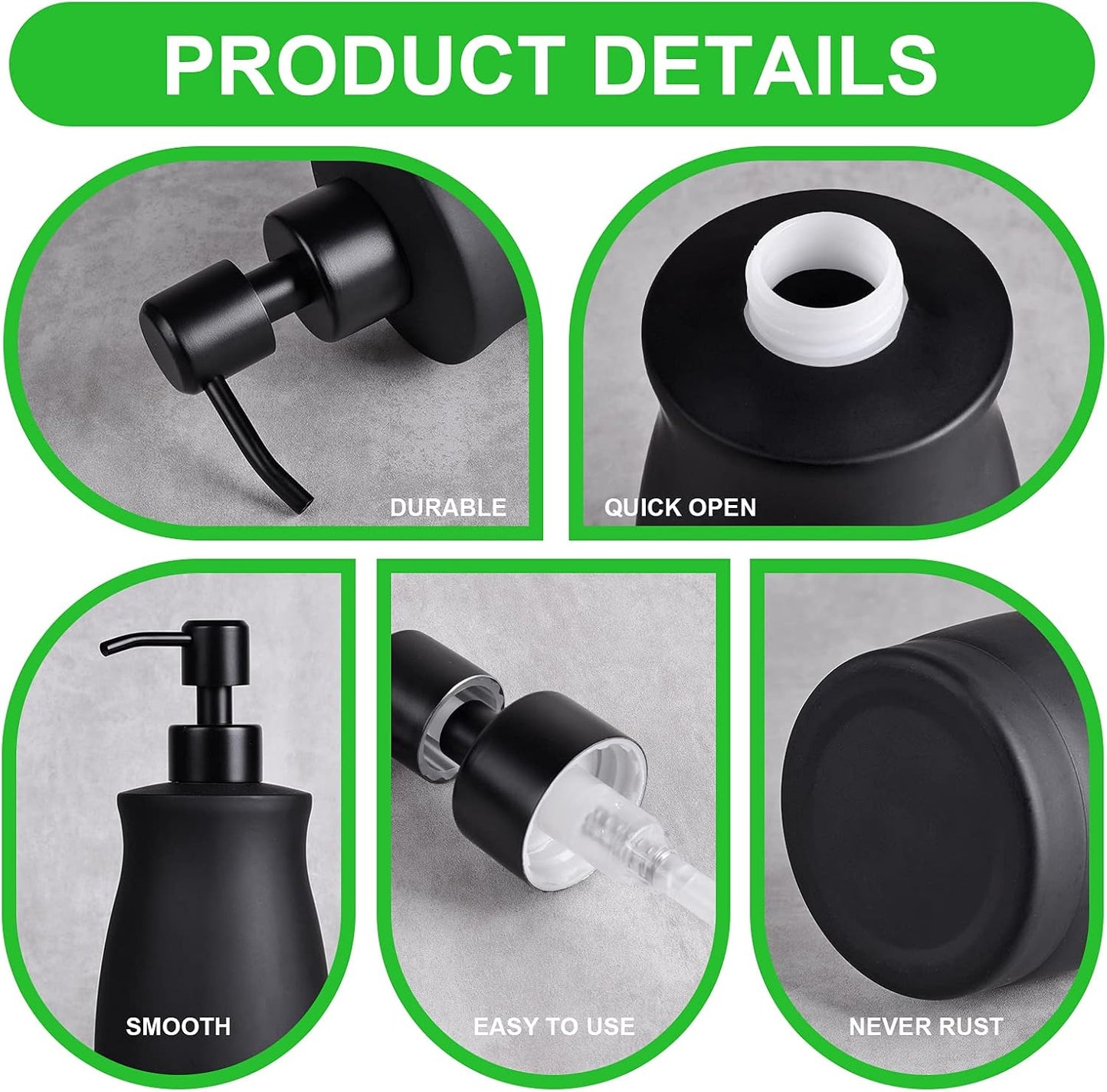 Stainless Steel Countertop Matte Black Soap Dispenser Liquid Bottle for Kitchen & Bathroom Hand Dish Lotion (Matte Black, 390ml/13oz)