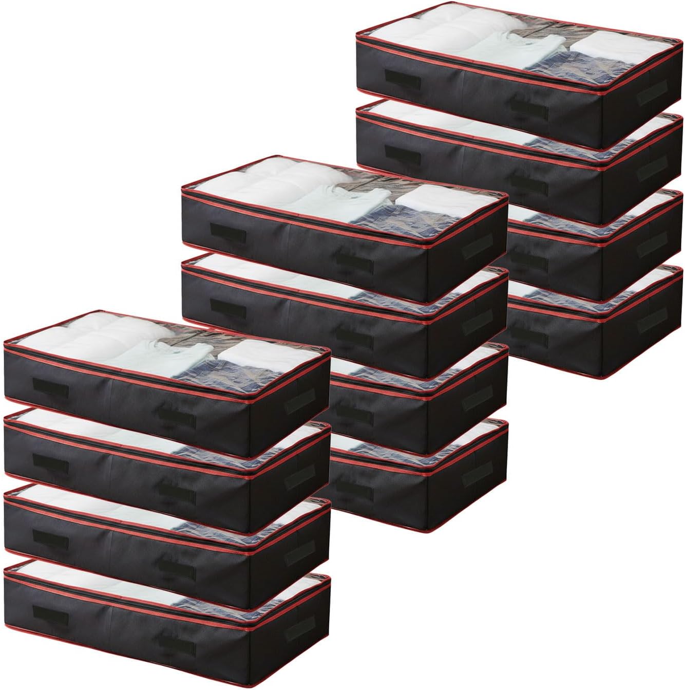 6 Inches Under Bed Storage Containers | Pack of 12 Underbed storage drawers with Durable Handles, Large Capacity, Dual Zipper & Clear Window For Clothing, Bedding, Blankets, Towels, Sweaters