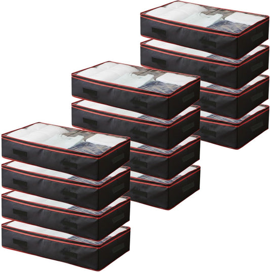 6 Inches Under Bed Storage Containers | Pack of 12 Underbed storage drawers with Durable Handles, Large Capacity, Dual Zipper & Clear Window For Clothing, Bedding, Blankets, Towels, Sweaters