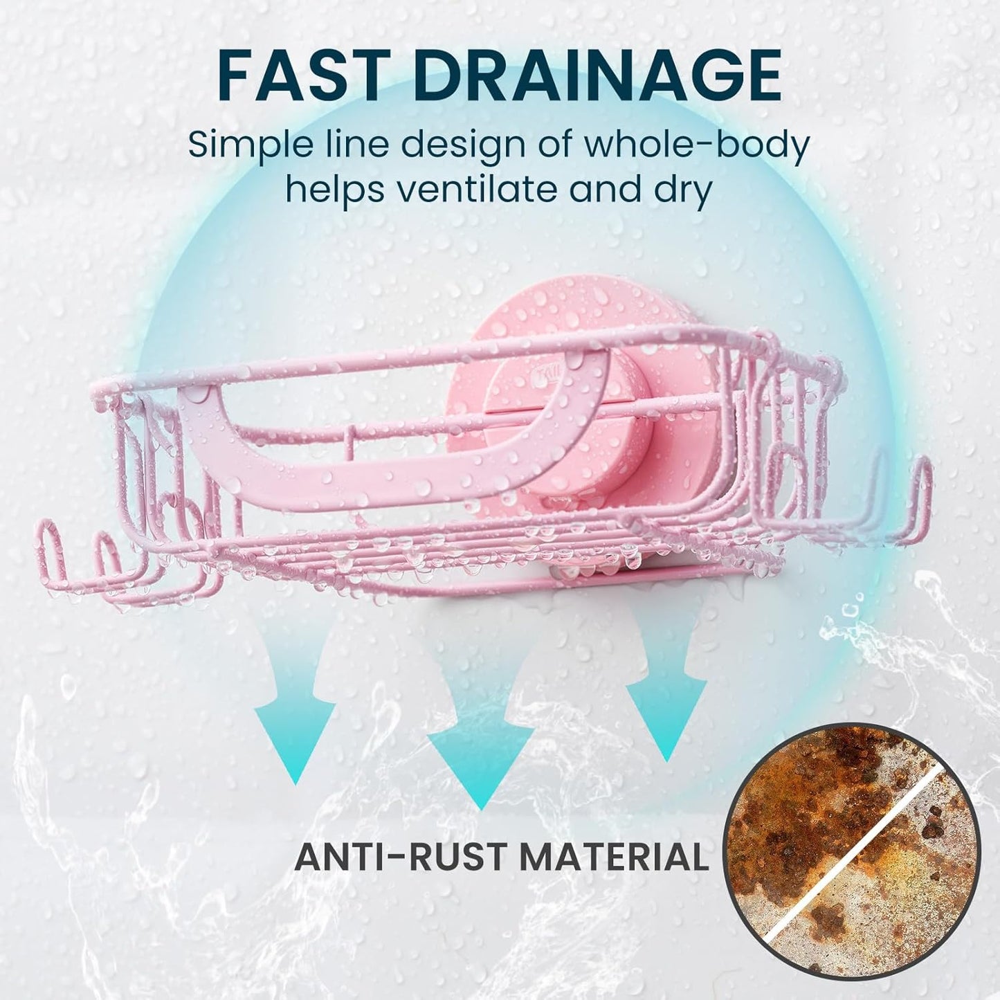 TAILI Soap Bar Holder Dish with Hooks, Shower Soap Tray Saver Suction Cup with Razor Holder for Wall, Rustproof Stainless Steel Bath Shampoo Caddy for Bathroom Accessories Organizer,Pink