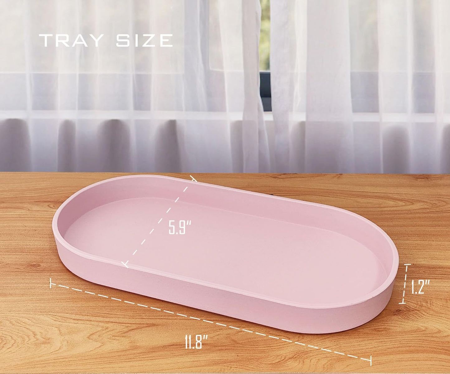 Pink Small Tray (11.8 inch), Oval Tray for Kitchen Counter, Bathtub Bathroom Vanity Items, Countertop Organizer, Coffee Accessory, Bar, Serving Seasoning, Salt and Pepper, Soap, Perfume.