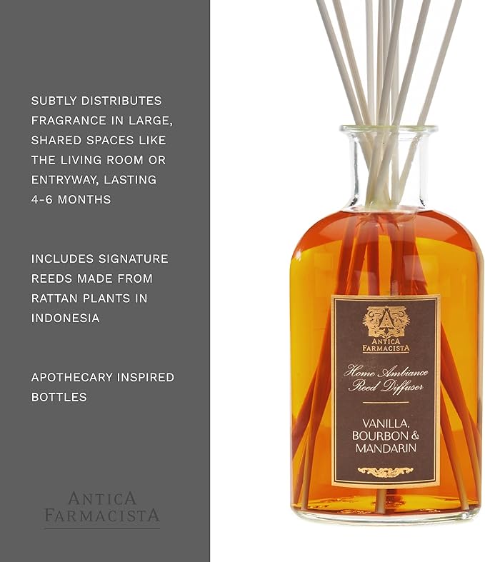 Antica Farmacista Home Ambiance Diffuser - Long-Lasting Reed Scent Diffuser - Luxury Room Freshener Gift - Vanilla, Bourbon & Mandarin, 16.9 fl oz