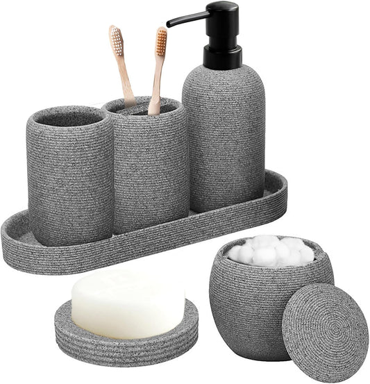 Bathroom Accessory Set - 6PCS Bathroom Accessories Set: Soap Dish, Lotion Dispenser, Toothbrush Holder, Toothbrush Cup, Vantiy Tray, Qtip Holder, Aesthetic Decor Bathroom Sets