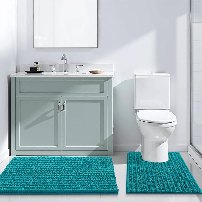 Arotive Luxury Chenille Bathroom Rug Mat, Extra Soft Thick Absorbent Shaggy Bath Rugs, Non-Slip Machine Wash Dry, Plush Bath Mats for Bathroom, Shower and Tub, 30x20, Lake Blue