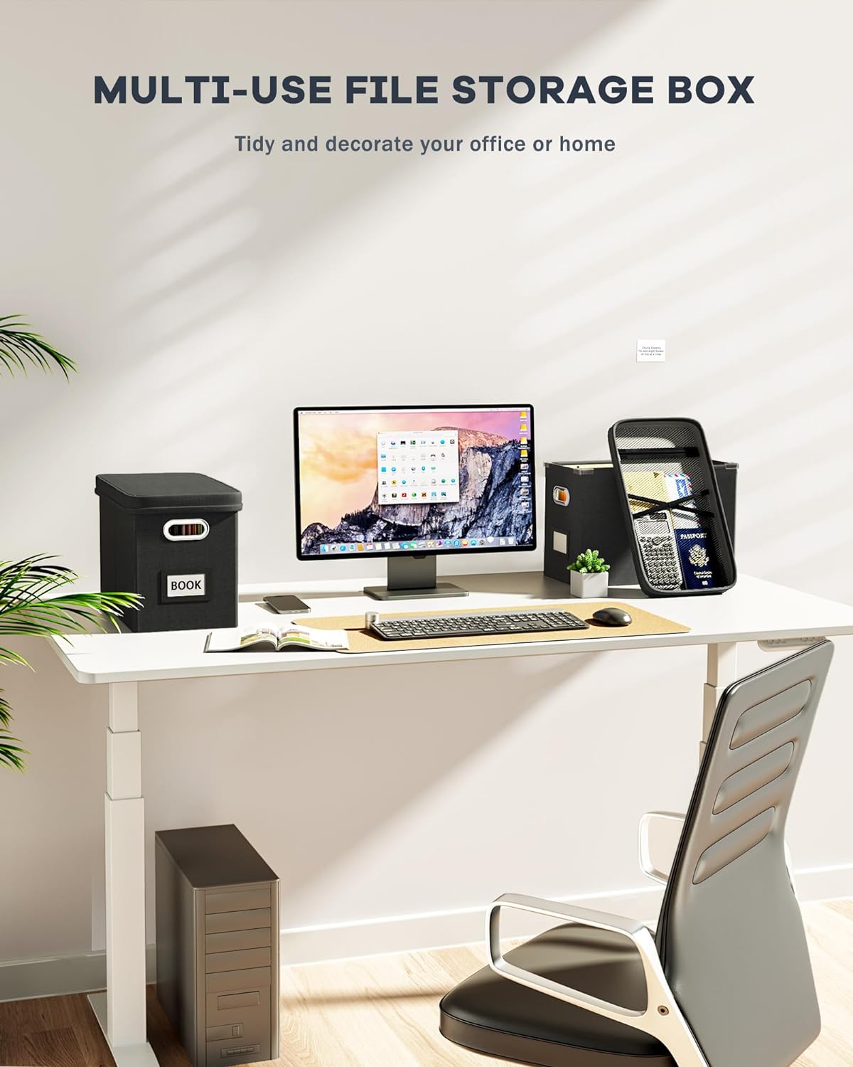 Oterri File Organizer Box with Lid, Hanging Filing File Box with Mesh Pocket, Document Organizer Box for Letter Files, Portable Storage Box with Smooth Sliding Rail for Office&Home (2 PCS, Black)