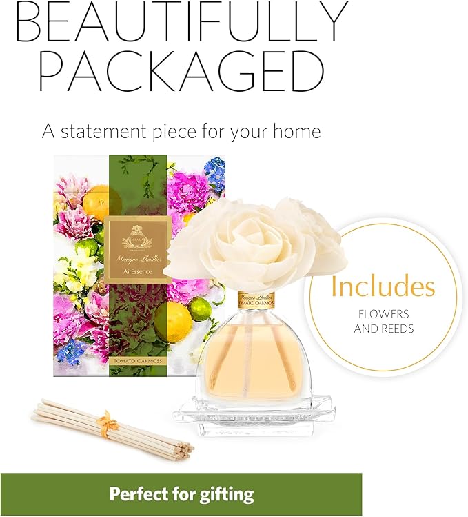 Agraria Monique Lhuillier Tomato Oakmoss AirEssence Fragrance Reed Diffuser, 7.4 Oz, Fresh Alluring Sola Flower Earthy Scent Diffusers for Home