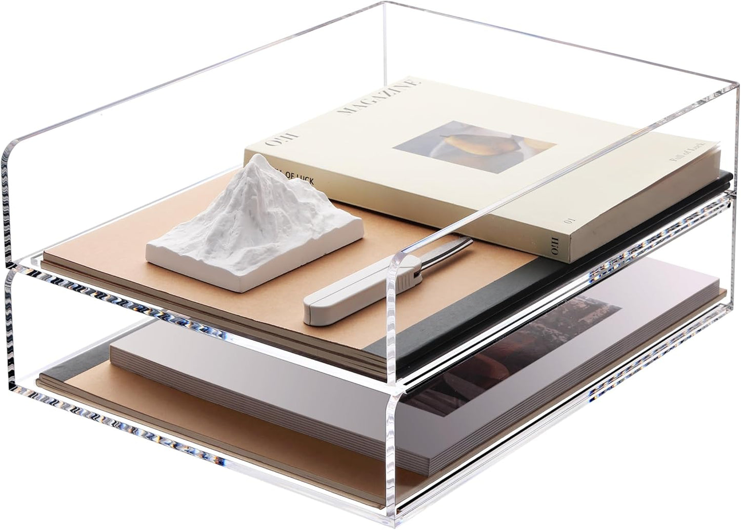 SANRUI Paper Organizer for Desk,Acrylic Stackable Letter Tray, Clear Desk Organizer, Paper Sorter for Office,Home or School,2-Pack