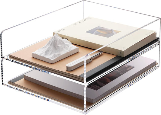 SANRUI Paper Organizer for Desk,Acrylic Stackable Letter Tray, Clear Desk Organizer, Paper Sorter for Office,Home or School,2-Pack