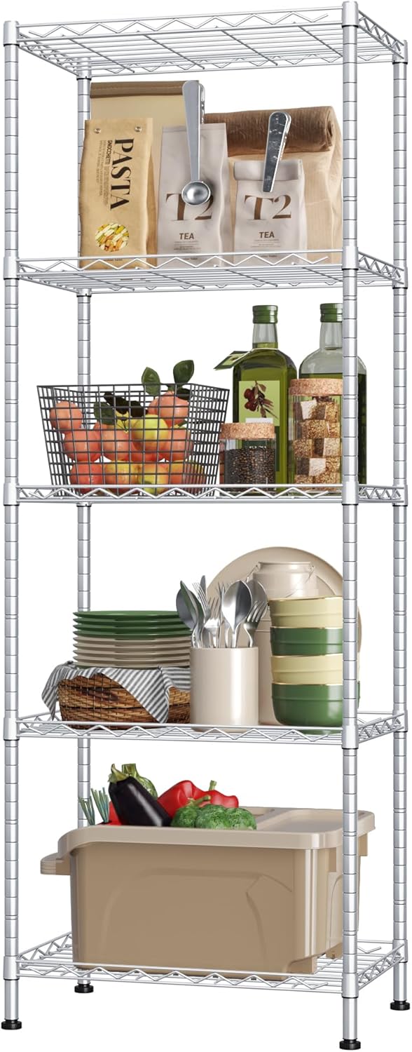 HOMEFORT 5-Shelving Unit, Adjustable Wire Shelving, Metal Wire Shelf Rack Organizer for Kitchen, Pantry, Closet, Bathroom, Laundry,Sliver,21" W x 11" D x 53" H
