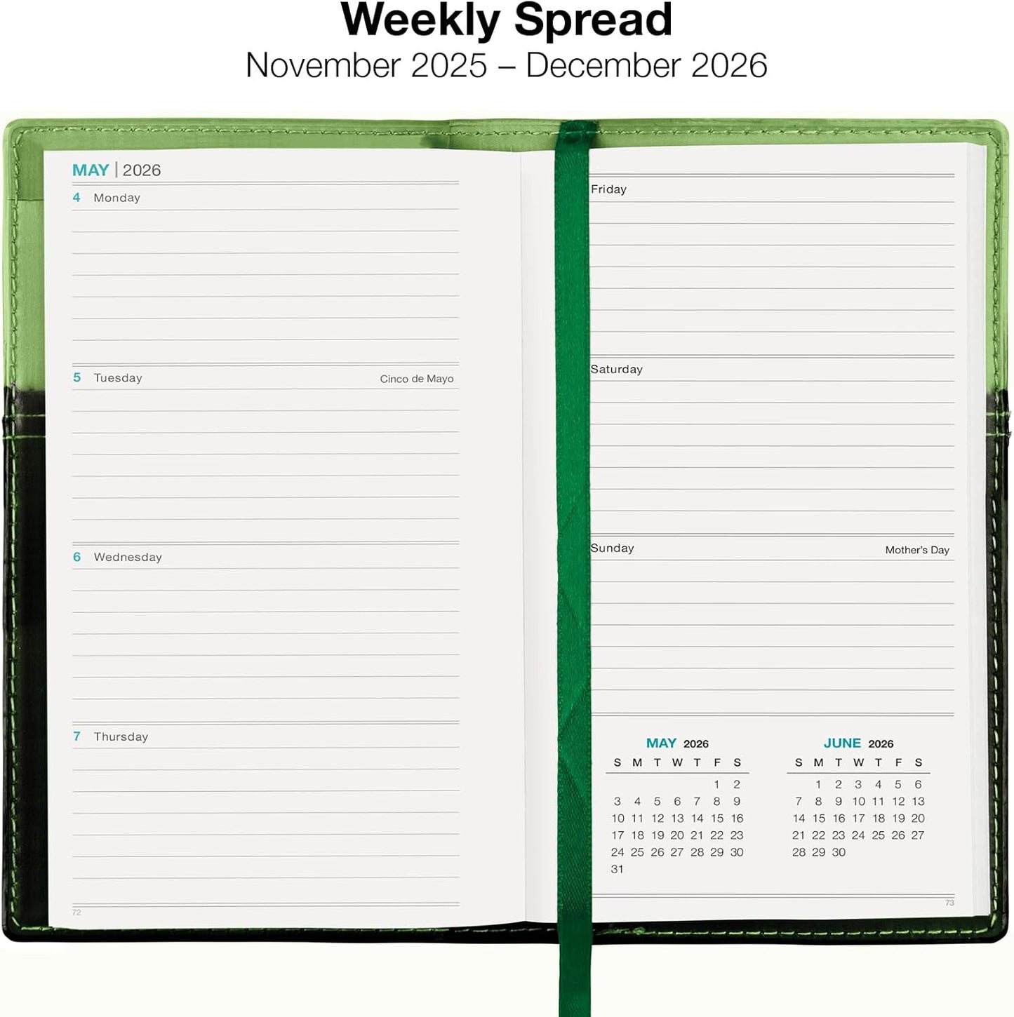 2026 Pocket Planner/Pocket Calendar, 3.5"x6": Includes 14 Months (November 2025 - December 2026) / 2026 Weekly Planner/Weekly Agenda/Monthly Calendar Organizer (Green/Black)