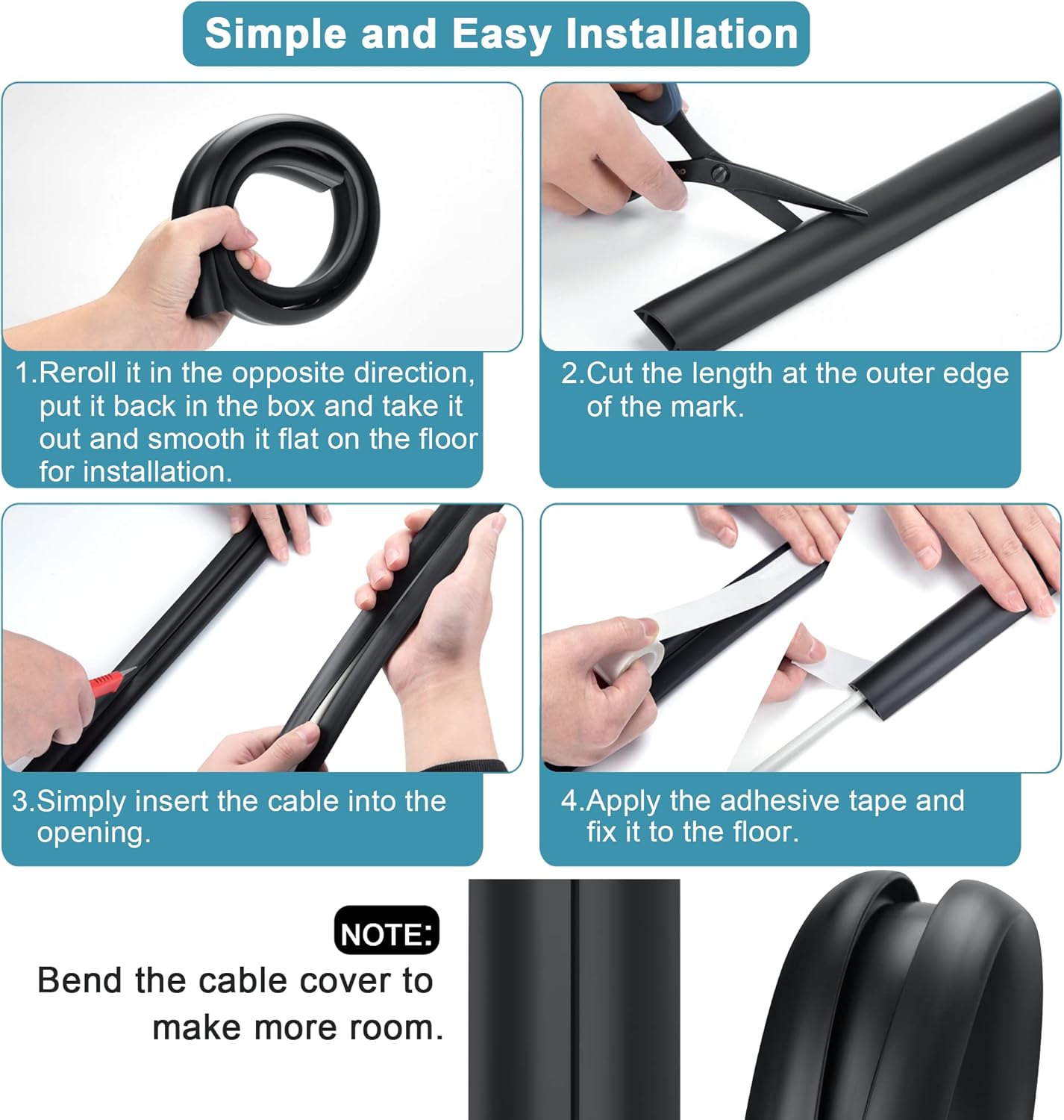 8.5FT Cord Covers - Brown Floor Cable Cover, Flexible Extension Cord Cover for Wires, Wire Cover Channel Diameter: 0.7" (W) x 0.4" (H)