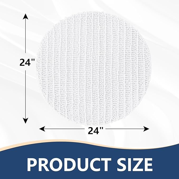 Arotive Luxury Round Chenille Bathroom Rug Mat, Extra Soft Thick Absorbent Shaggy Bath Rugs, Non-Slip Machine Wash Dry Plush Bath Mats for Bathroom, Shower and Tub, 24x24, White