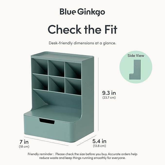 BLUE GINKGO Hive Desk Organizer – Vertical 6-Compartment, Full-drawer Storage – Space-Saving Pen Holder, Stationery Storage – Organizer for Office, School Supplies, Makeup (Made in Korea, Green)