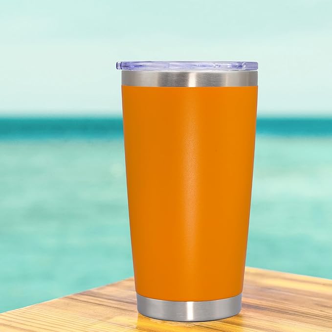 20 oz Tumbler Coffee Travel Tumblers Bulk with Lid Stainless Steel Double Wall Vacuum Insulated Mug Powder Coated Cups fit Car Cupholder for Hot and Cold - Orange, 4Pack
