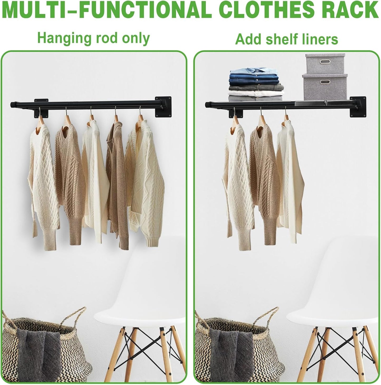 Closet Shelves Wall Mounted, 43 Inches Heavy Duty Closet Rod with Shelf Metal Utility Shelf for Wall, Closet, Laundry Room