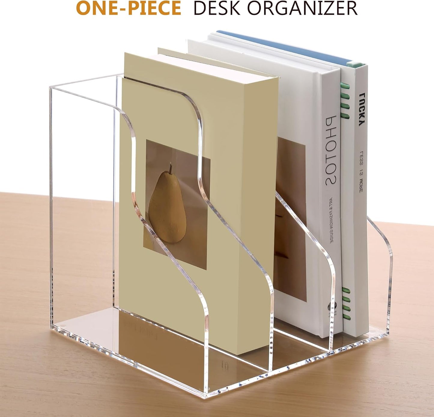 SANRUI Acrylic File Organizer, Clear Magazine File Holder with 3 Vertical Compartments, Desk Organizer for Home School Office Organization, Desk Bookshelf