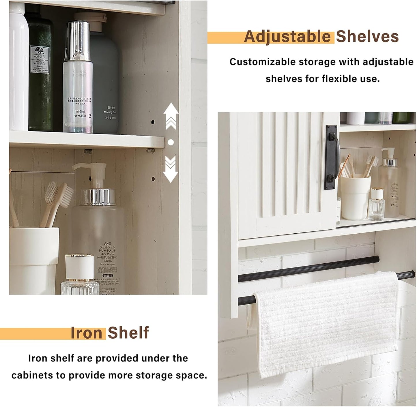 Bathroom Wall Cabinet, Farmhouse Medicine Cabinet with Sliding Barn Door & Adjustable Shelves, Wall Mounted Storage Cabinet for Toilet, Kitchen, Living Room (Antique White)