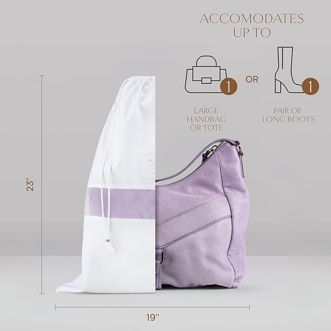 Hayden Hill Luxury Organic Cotton Dust Bags For Handbags - 3 Pack Large - 23" Purse Dust Bags, Shoe Bags and Handbag Covers For Storage - Carbon Neutral Protector Dustbags