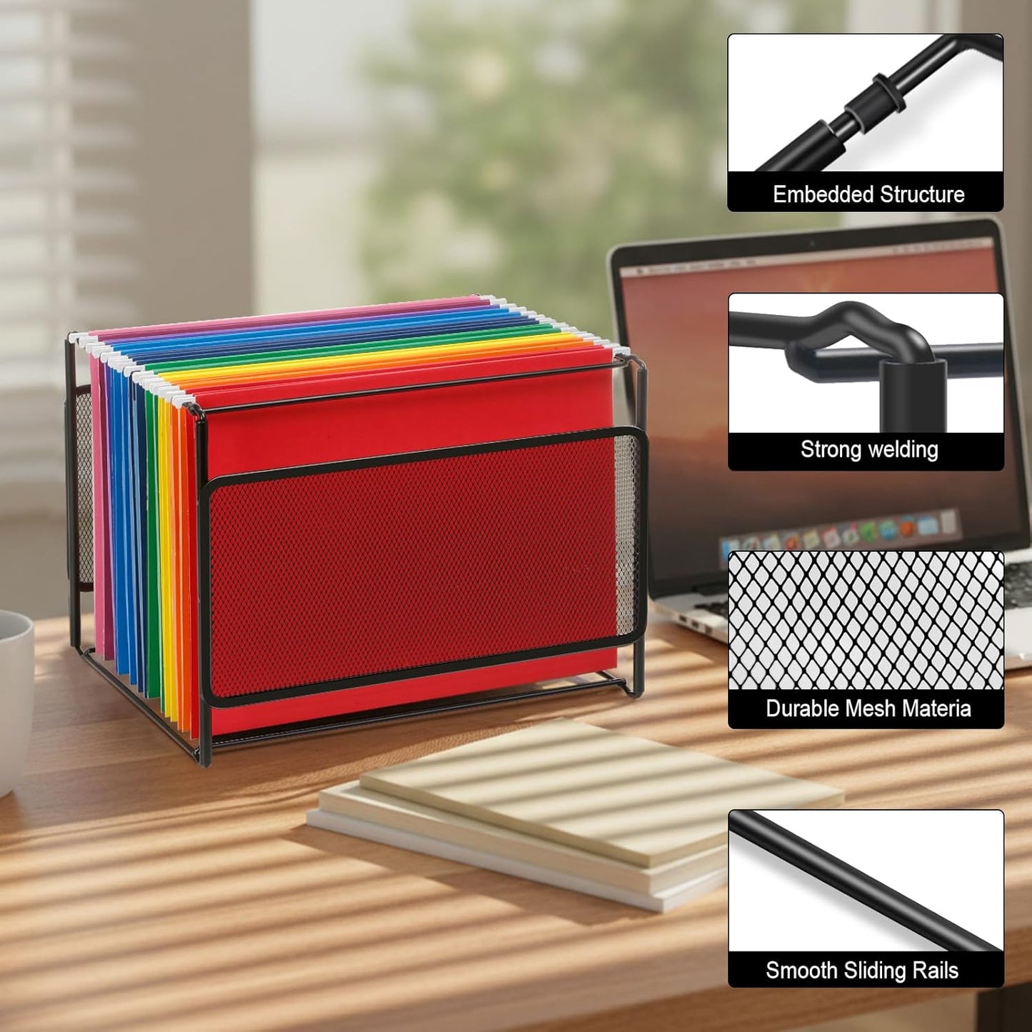 Comix Hanging File Organizer, Letter Size File Folder Organizer with Metal Mesh, Space-Saving File Folder Storage Box for Home Office Supplies