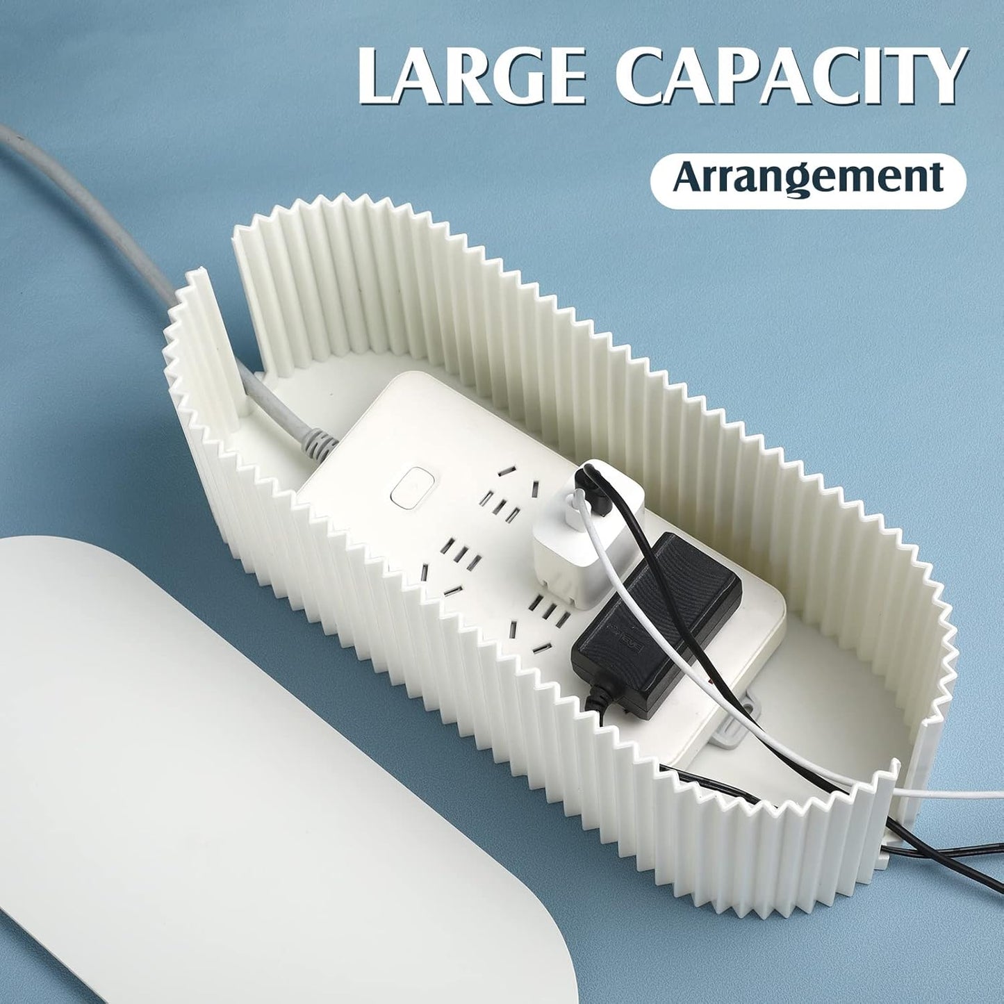 Marsui 2 Pcs Cable Management Box Cord Hider Organizer with 46 Pcs Cable Management Kit Wire Box for Power Strips Surge Protectors Desk TV Computer Wires Home Office(White)