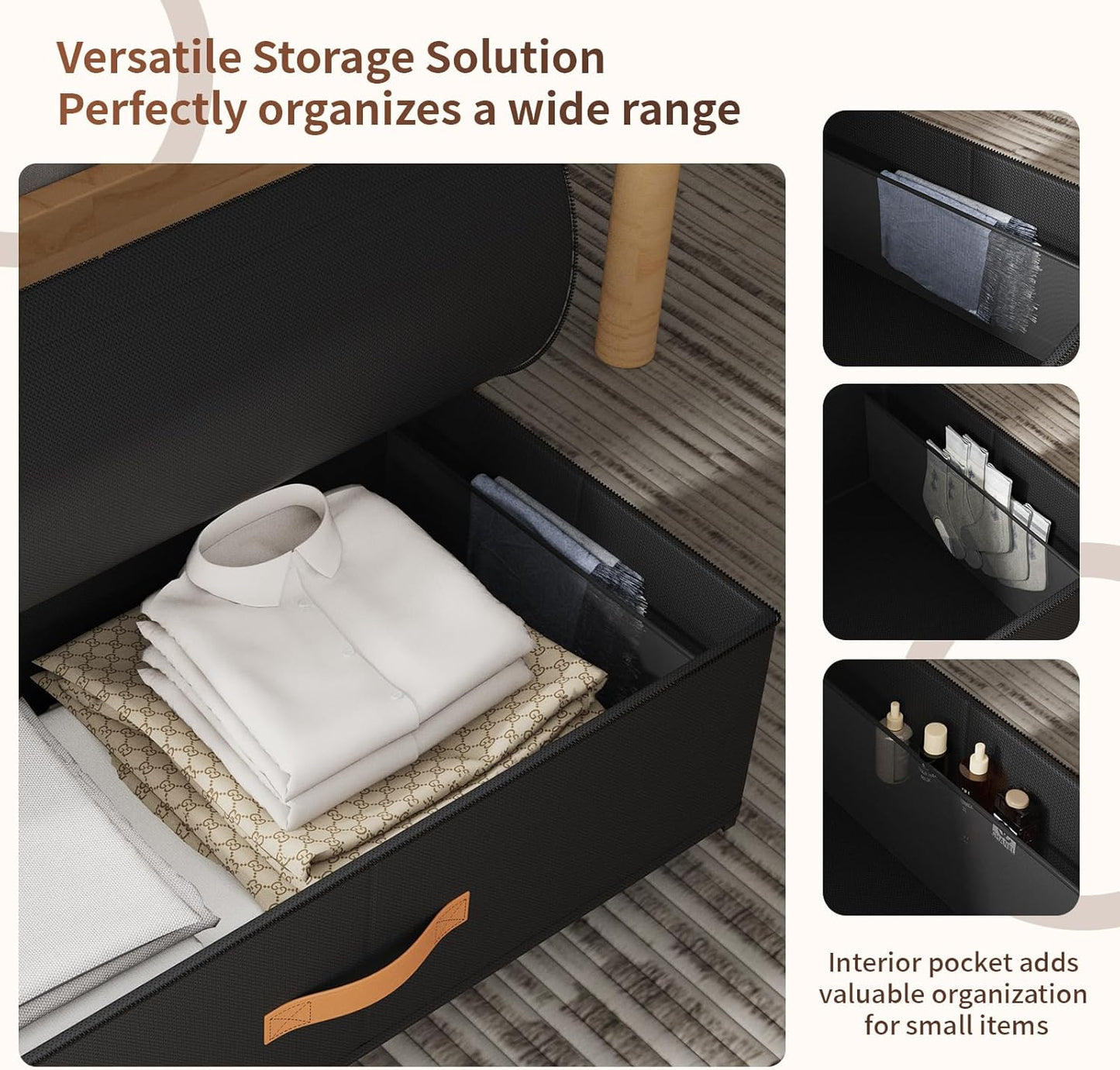 60L Under Bed Storage Bins with Wheels,2-Pack Rolling Organizers for Clothes, Shoes, Blankets & Toys,Space Saving Containers for Bedroom, Home, Dorm (9.5" High)