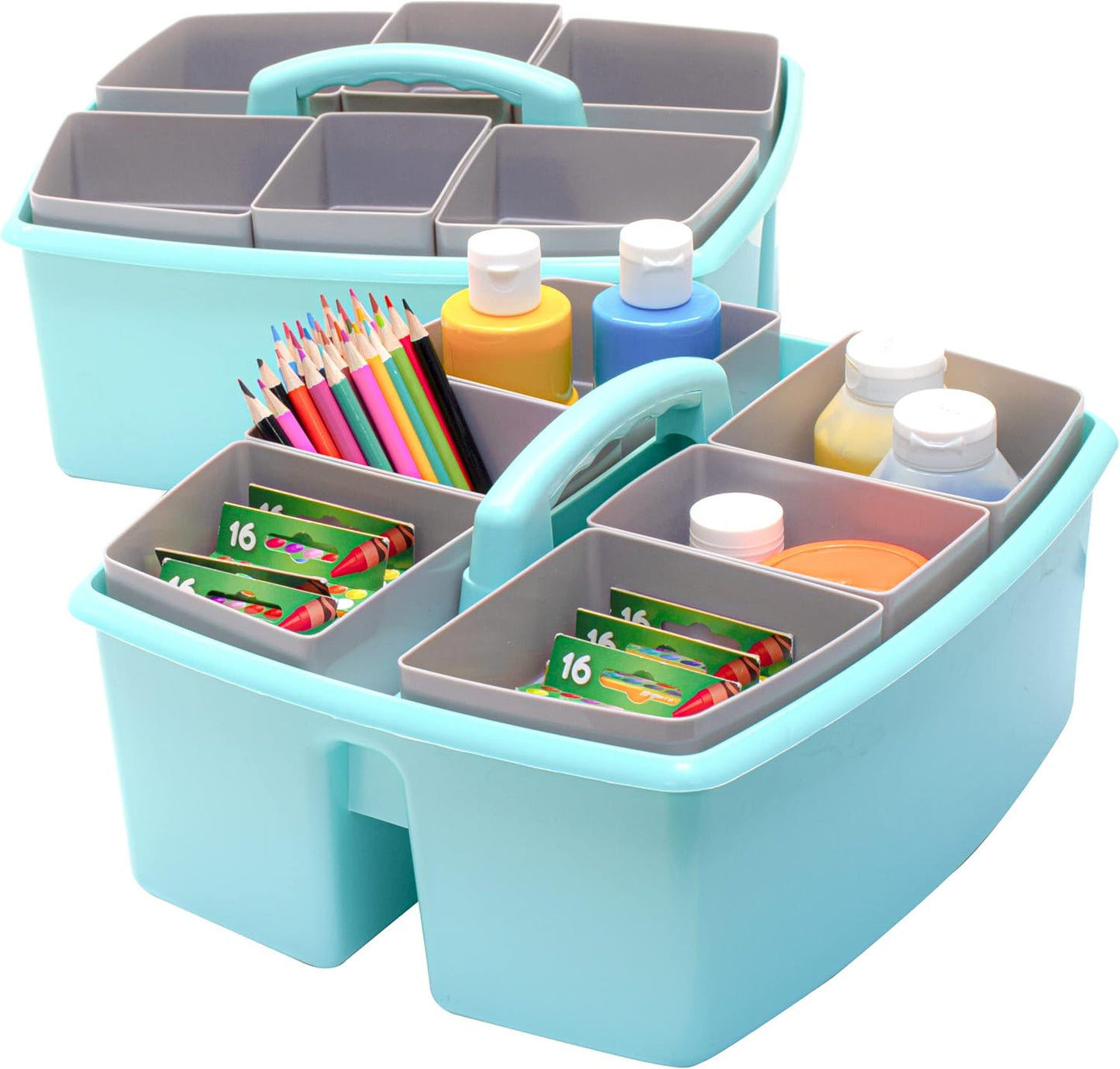 Storex Large Classroom Craft Caddy with Cups, 13 x 11 x 6.575 Inches, Teal, Case of 2 (00984A02C)
