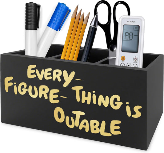 Everything Is Figureoutable Pen Pencil Holder Organizer for Desk, Inspirational Motivational Wooden Box Signs Decorations for Home Office Desk Tabletop, Inspirational Gifts