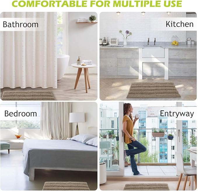 KGORGE Large Bathroom Rugs - Soft Bath Mat Water Absorbent Non-Slip Quick Drying Thick Shaggy Bathtub Floor Carpet Decor Toilet Kitchen Entryway, 60" x 24", Taupe, 1 Pc