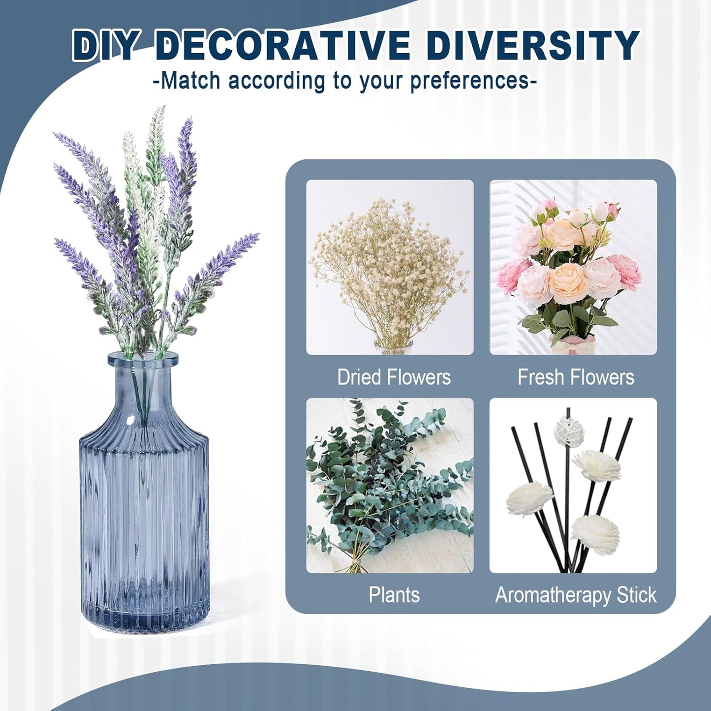 Blue Bathroom Accessories 5 Pcs, Glass Bathroom Accessory Set, Vintage Blue Bathroom Set, Royal Soap Dispenser and Toothbrush Holder Set, Qtip Holder, Small Flower Vase, Modern Bathroom Decor