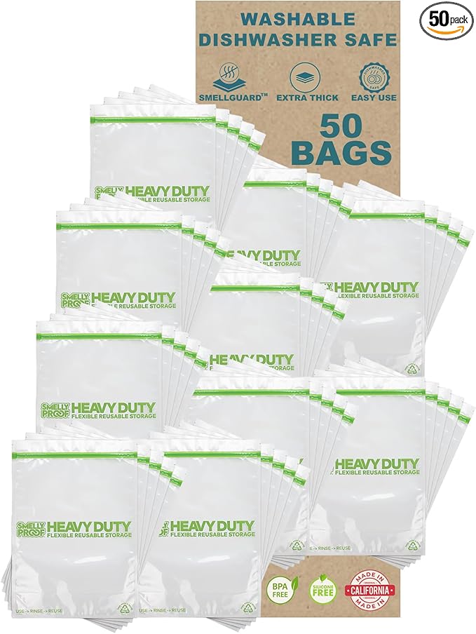 PURCHASE, 50 x Dishwasher-Safe STAND-UP Reusable Bags, Extra Thick 5mils HEAVY DUTY Durable Washable Reclosable Food Storage Extra Large Bags, XXL 12"x16" 2-Gallon 50-Pack