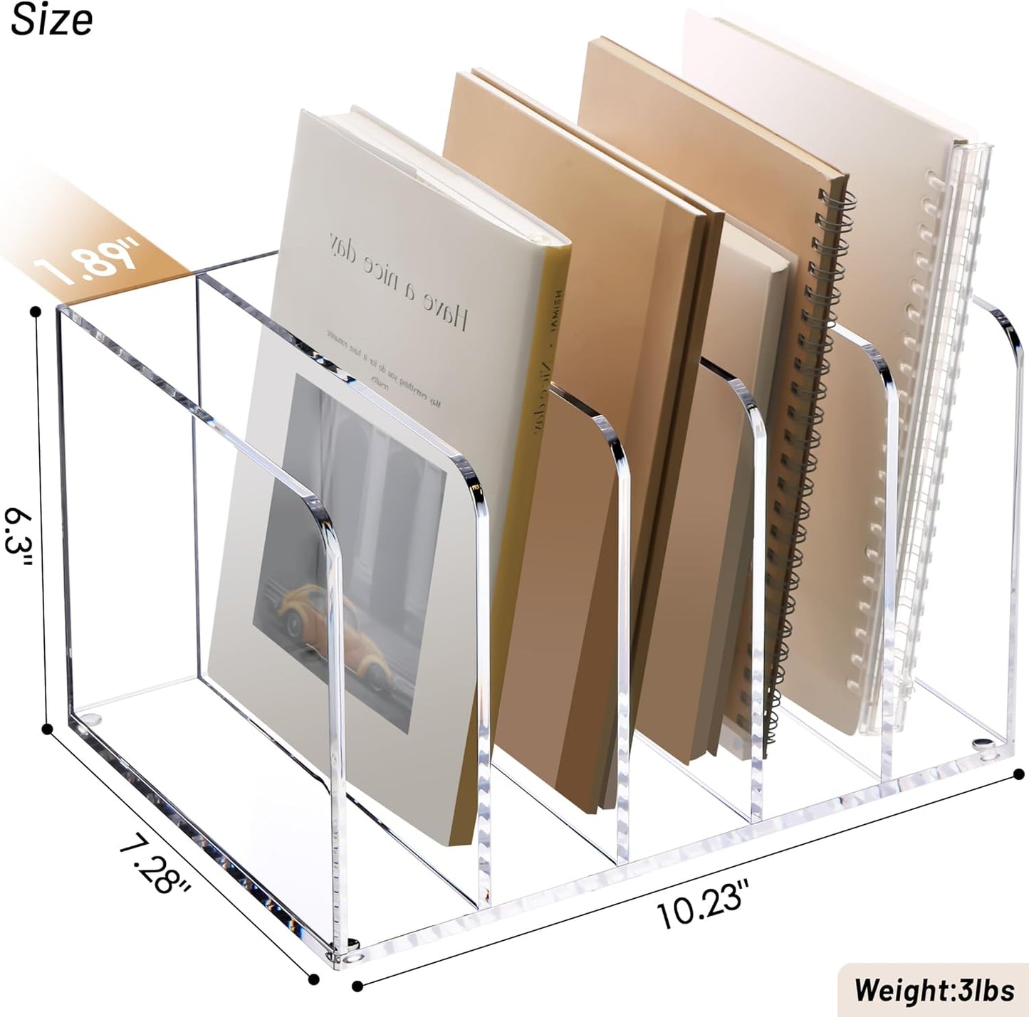 YUXUN Acrylic Magazine Holder,Clear Desk Organizer Vertical File Sorter Holder Stand for Notebook,Paper,Envelope,Magazine, Book Storage-Office/Home/Classroom Organization (5 Compartments,B5)