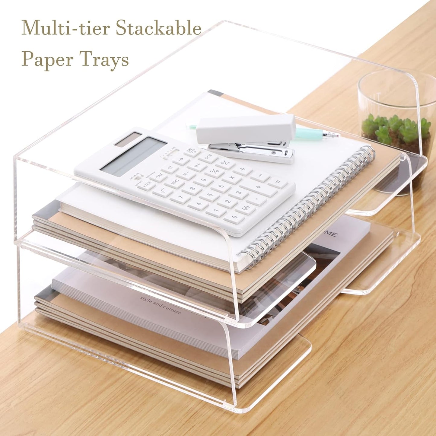 Acrylic Paper Tray Desk Organizers and Office Suplies Document Storage Enlarged Letter Tray Clear Paper Organizer (Large Horizontal)…