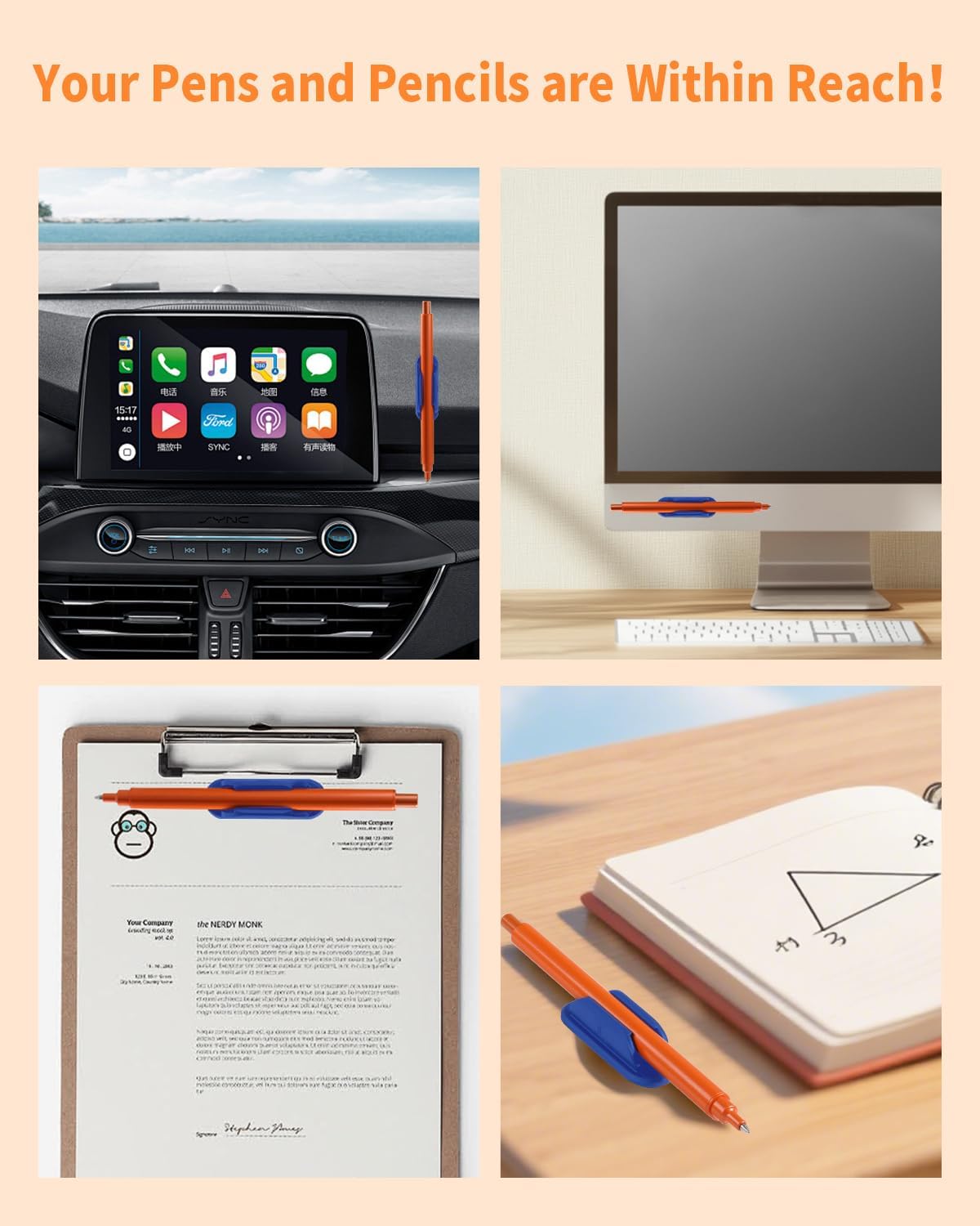 Adhesive Pencil Holders for Desk Set of 10 - Silicone Pen Holder with 15 PCS Adhesive Pads - Flexible Pencil Holder for Office Essentials Accessories and Teacher Supplies…