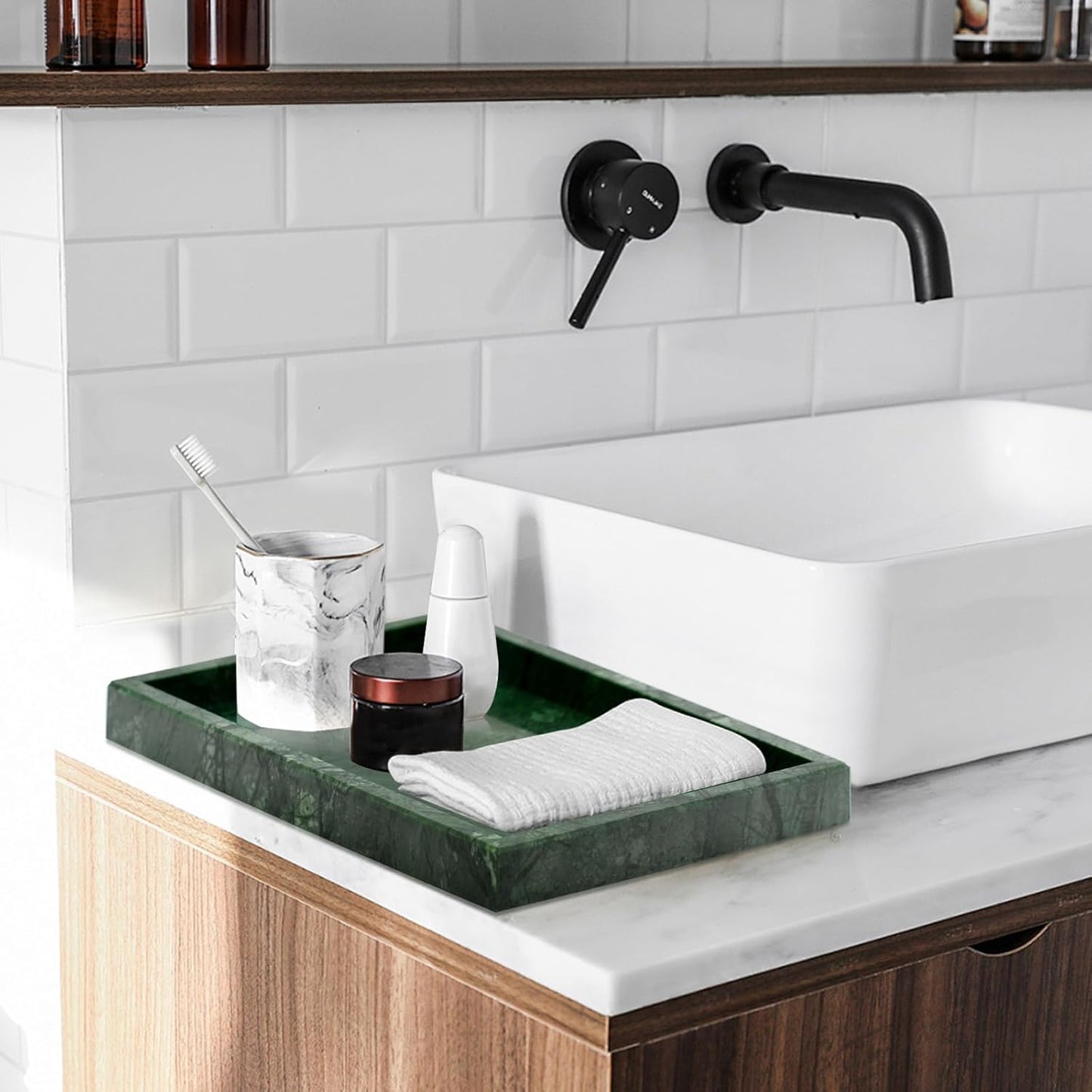 Green Marble Tray,Pure Natural Vanity Tray,Marble Trays for Kitchen Counter Non-Ceramic/Non-Resin,Stone Tray 12 x 8 inch