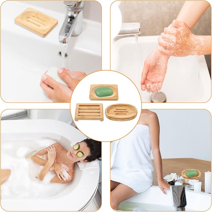 12 Pcs Bamboo Soap Dishes, Self-Draining Non-Slip Soap Saver, Wooden Soap Holder Tray, Shampoo Bar Holder for Bathroom, Kitchen (3 Size)